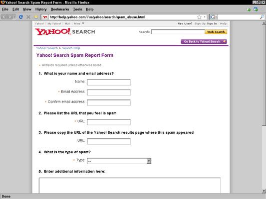 Yahoo!'s spam report form