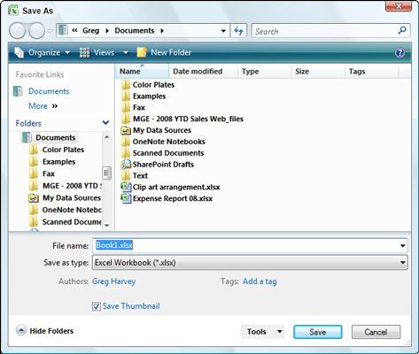 La boîte de dialogue Enregistrer sous tel qu'il apparaît lors de l'exécution Excel 2007 sur Windows Vista.