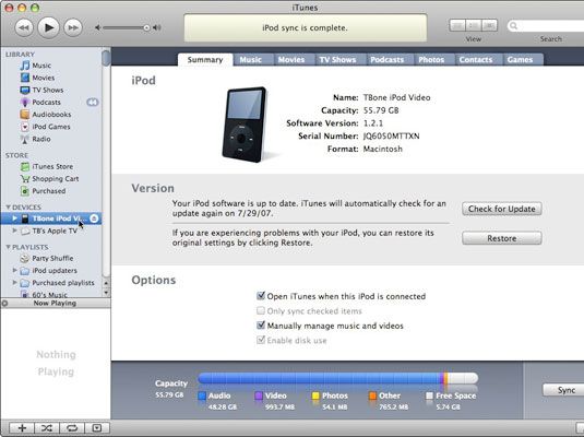 Utilisez iTunes pour mettre à jour ou de restaurer votre iPod.