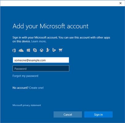 Photographie - Comment vous inscrire à un compte Microsoft dans Windows 10