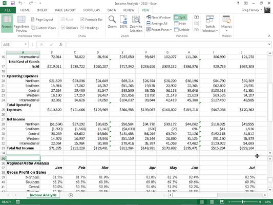 Photographie - Comment diviser la feuille de calcul dans Excel dans des fenêtres 2,013