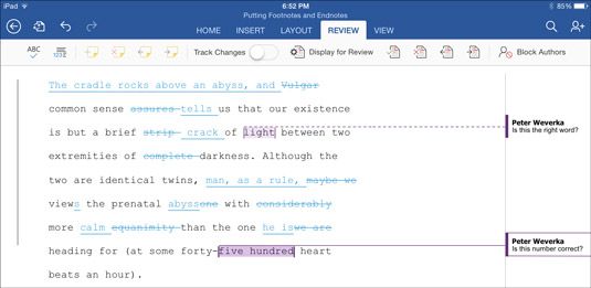 Photographie - Comment suivre les modifications rédactionnelles mot sur l'iPad