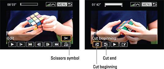 De l'écran de lecture, sélectionnez l'icône de ciseaux pour obtenir au film & # 8208 les fonctions d'édition. [Cr