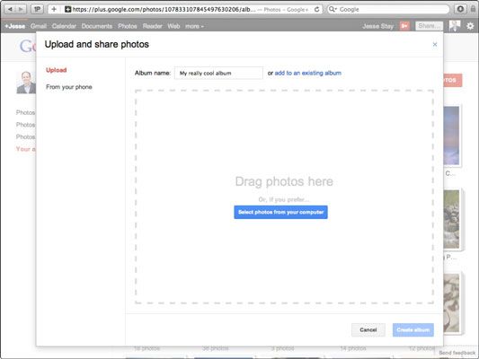 Téléchargeant une photo ou une vidéo dans Google+.