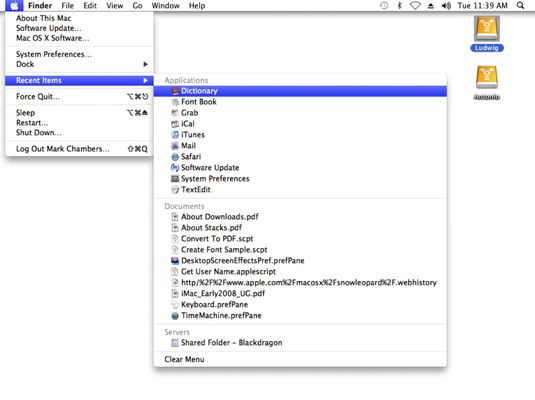 Photographie - Comment utiliser récente aux options du menu de Mac OS X Snow Leopard