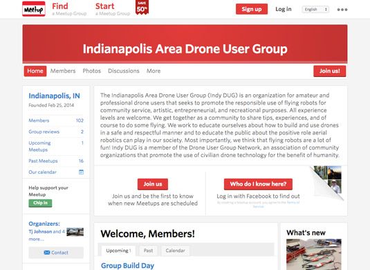Indianapolis flyers de drones Meetup. [Crédit: Gracieuseté de Tucker Krajewski]