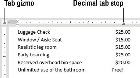 Utilisation de l'onglet décimal pour aligner les numéros.