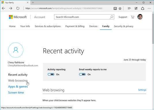 Le site Web de Microsoft Famille vous permet de définir des limites à vos enfants's computer activity.