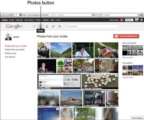 Vous pouvez accéder à la page de photos dans Google+ via l'icône Photos.