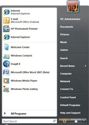 Photographie - Comment travailler avec le menu de démarrage de Windows Vista