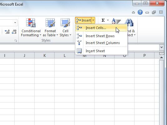 Photographie - Insertion de cellules, des lignes ou des colonnes dans Excel 2010