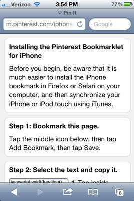 Photographie - Installer le bookmarklet mobile avec l'application iPhone Pinterest