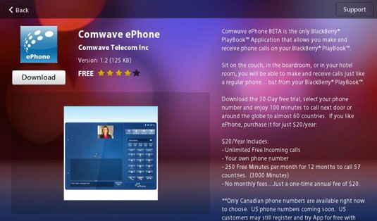 Photographie - Faire des appels à partir de votre BlackBerry PlayBook avec télé- app Comwave