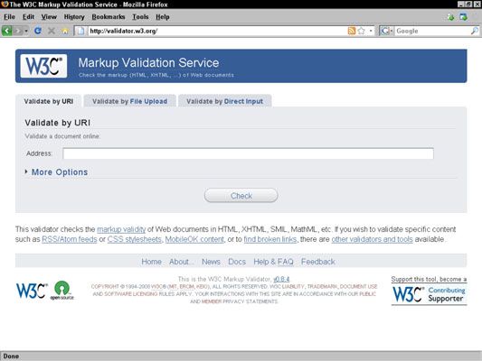 Une URL de site Web dans le validateur de balisage