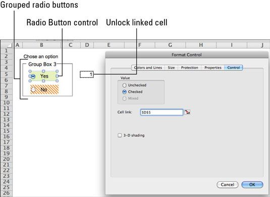 Photographie - Faire des boutons radio pour les formulaires Excel dans Office 2011 pour Mac