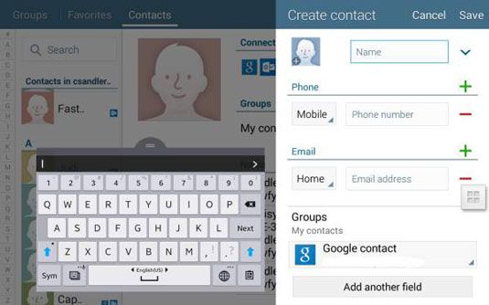 Photographie - Ajouter manuellement des contacts à l'onglet 4 contacts de l'application Nook