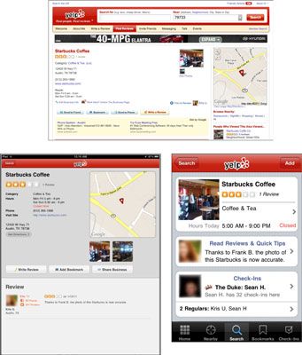 Une page de service basé sur la localisation sur un MacBook Pro, iPad et iPhone, respectivement.