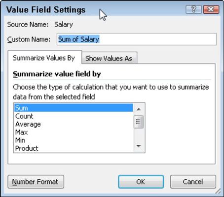 Photographie - Modification de la fonction de synthèse d'une table de pivot dans Excel 2010