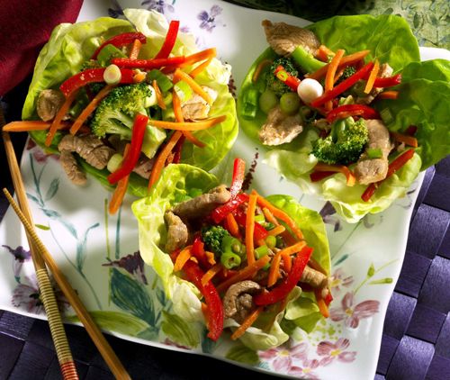 Photographie - Porc mongole et légumes pour une alimentation-ventre plat