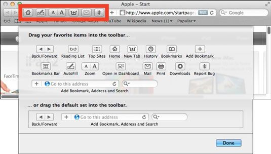 Photographie - Navigation dans la barre d'outils de Safari dans Mac OS X Lion