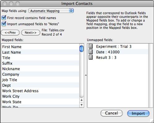 Photographie - Office 2011 pour Mac: importer des contacts à partir de fichiers texte à Outlook