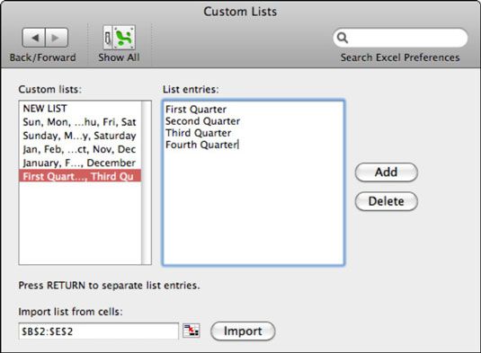 Photographie - Office 2011 pour Mac: en utilisant les listes personnalisées disposent dans Excel