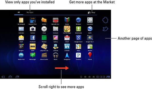 Photographie - Vue d'ensemble du menu des applications sur l'écran d'accueil de Samsung Galaxy Tab