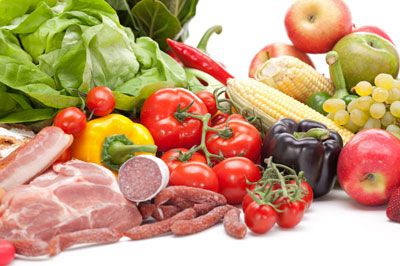 Photographie - Aliments diététiques pour manger Paléo: les protéines, les légumes, les fruits, les graisses