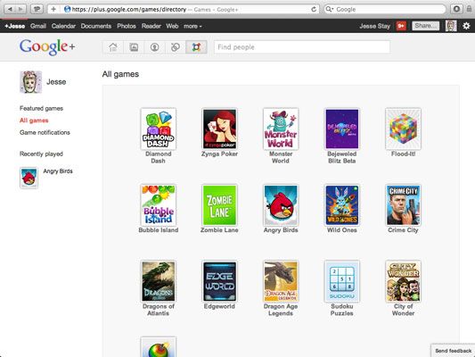 La page tous les jeux sur Google+ Jeux.