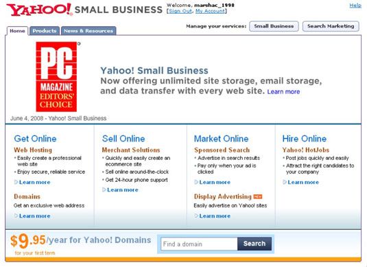 Yahoo's award-winning Web-hosting services.