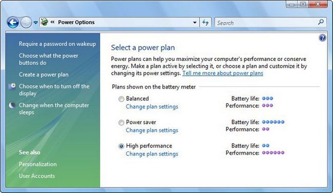 Photographie - Gestion de l'alimentation dans Windows Vista
