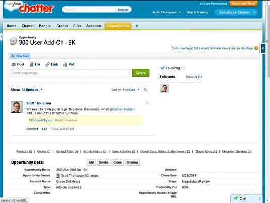 Chatter fournit sociale commentant enregistrements dans Salesforce.com CRM.