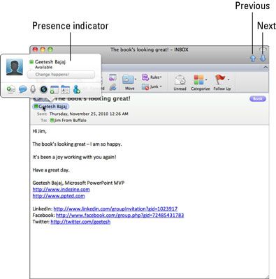 Photographie - Lecture du courrier dans Outlook dans Office 2011 pour Mac