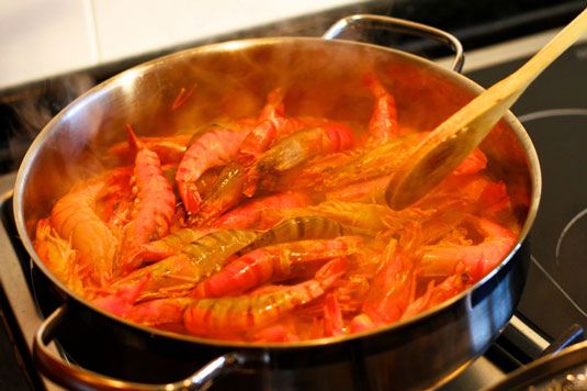 Photographie - Recette pour les crevettes dans une sauce adobo Chili
