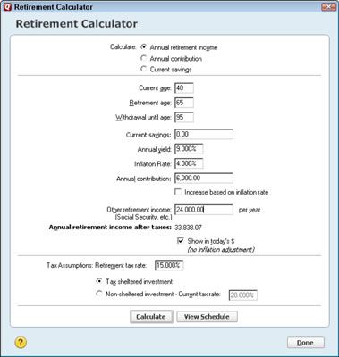 Photographie - Calculs de planification de la retraite avec Quicken 2,012