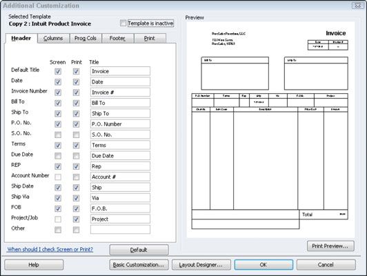 Photographie - Examiner des options supplémentaires de personnalisation facture dans QuickBooks 2012