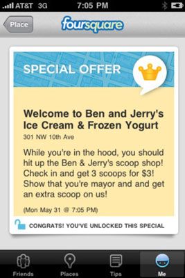 Foursquare offre convaincante de Ben & Jerry's.