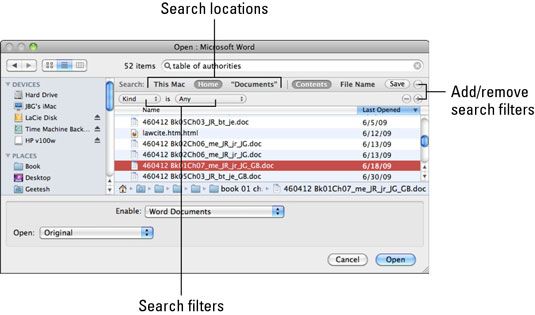 Photographie - Recherche de fichiers dans Office 2011 pour Mac