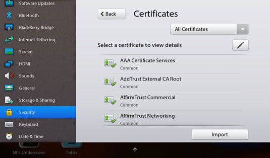 Photographie - Les certificats de sécurité pour votre BlackBerry PlayBook
