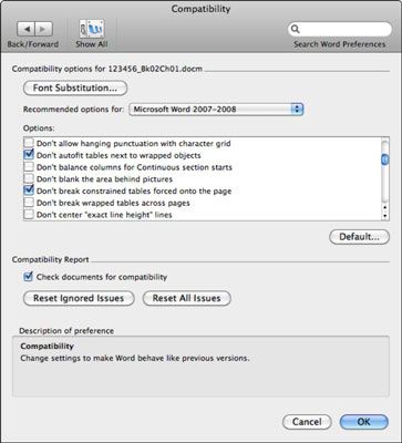 Photographie - Définition des préférences de compatibilité dans Word pour Mac 2011
