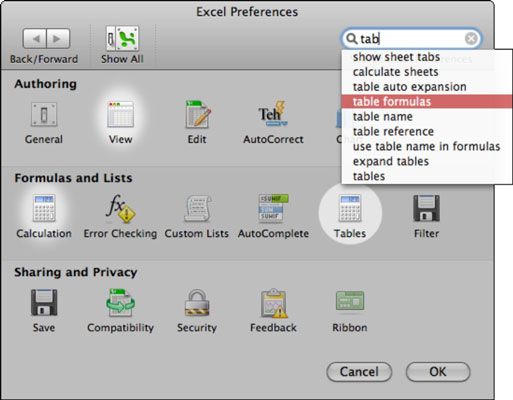 Photographie - Définition des préférences Excel dans Office 2011 pour Mac