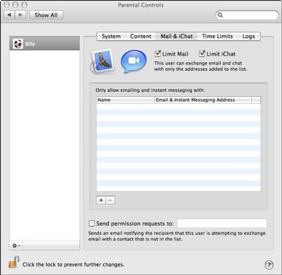 Photographie - Configuration des contrôles parentaux dans le courrier et iChat de Mac, les délais, et les vitres de journaux