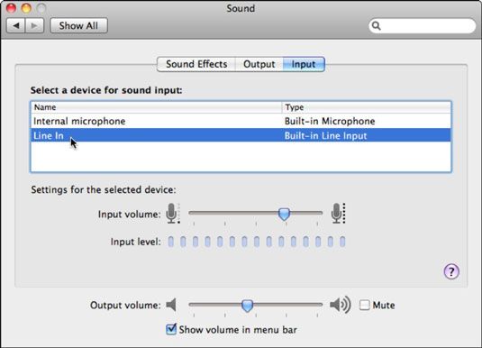 Mise en place du Mac's line-in connection for recording.