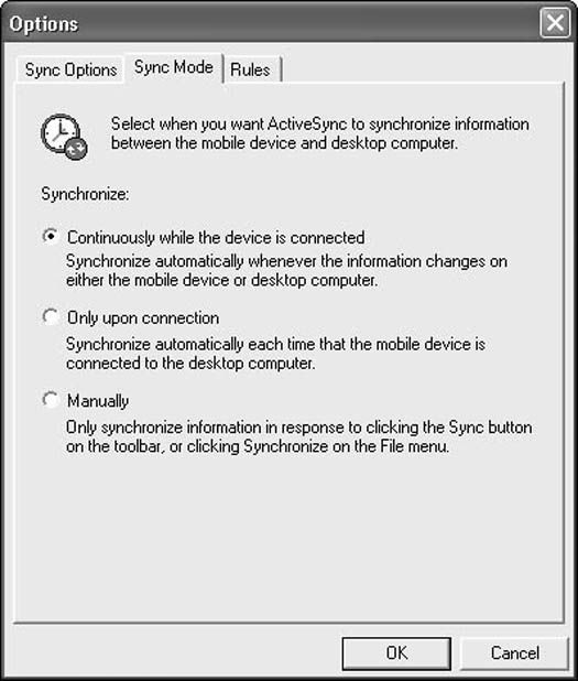 Configuration des options de ActiveSync pour votre PC de poche