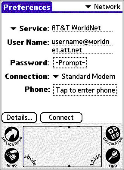 Configuration de votre appareil Palm's internet connection