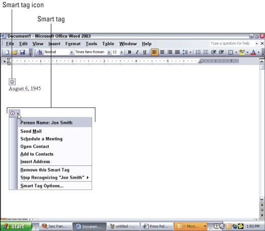 Partage de données dans Office 2003 avec étiquettes intelligentes