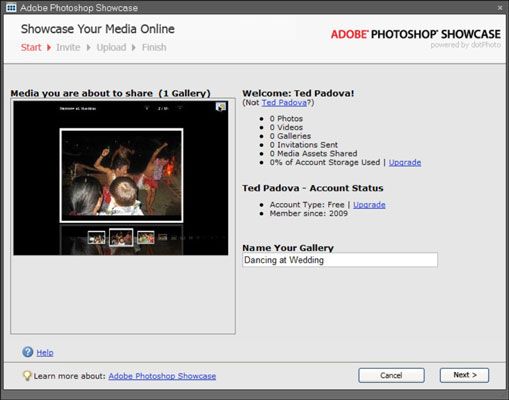 Ceci est le premier écran que vous voyez après identification aux Services Adobe Photoshop.