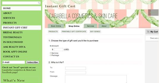 Prenez rendez-vous et acheter des certificats-cadeaux en ligne de Carabella cosmétiques.