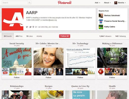 Même l'AARP a une page Pinterest.
