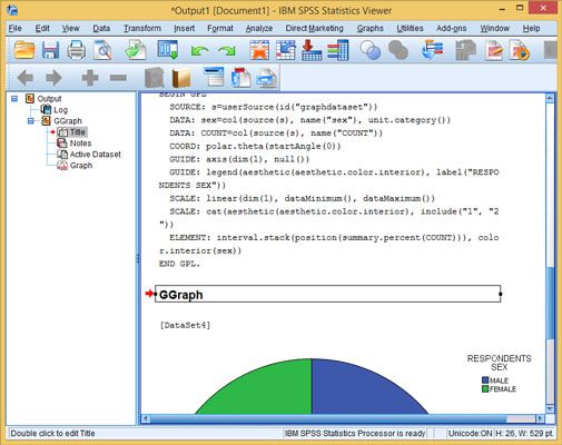 La fenêtre SPSS Statistics Viewer afficher texte et des graphiques avec des objets sélectionnés.